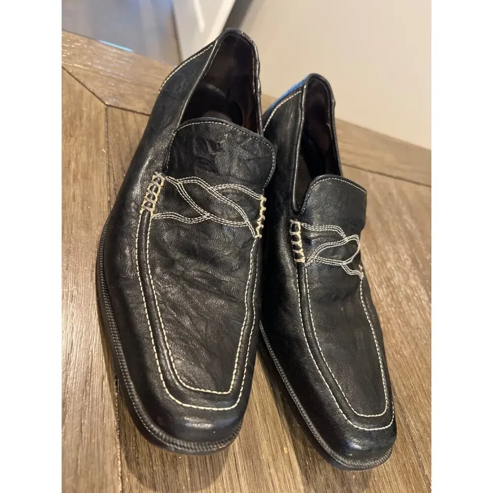 DONALD J PLINER Renkin Black Leather Slip On Loafers Dress Shoes Mens 8.5M Italy